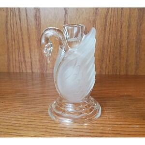 Smith Glass, Serenade Pattern, Swan Frosted And Clear Glass 5" Candle Holder